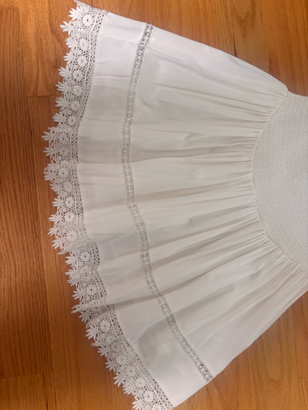White Smocked Bodice Dress with Lace Trim - Picture 3 of 4